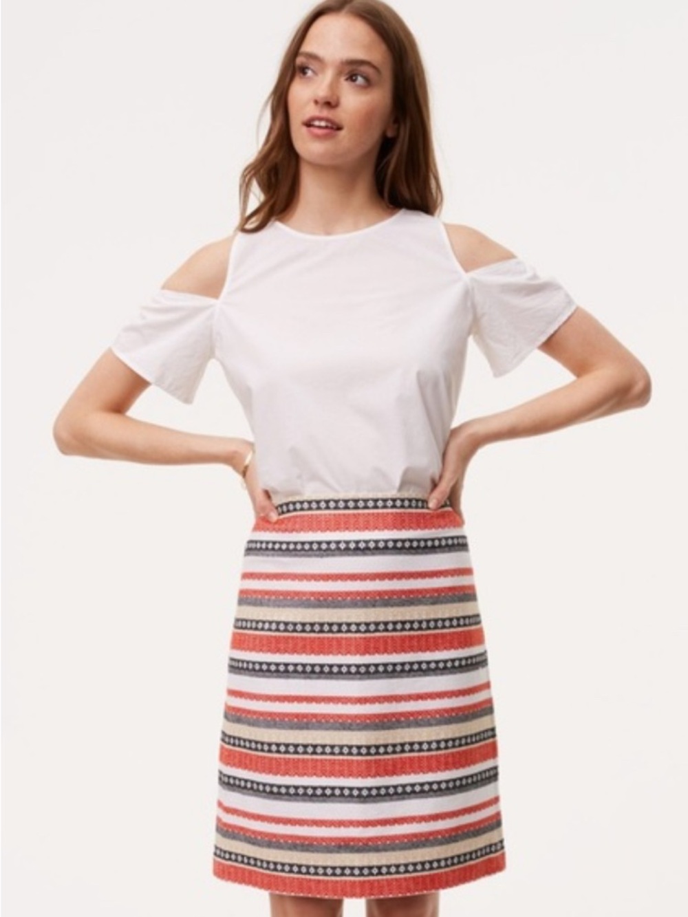 NWOT LOFT Costa Jacquard Stripe Shift Skirt